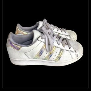 Adidas Superstar Big Kids Iridescent White Sneakers Shell Toe Size 4.5